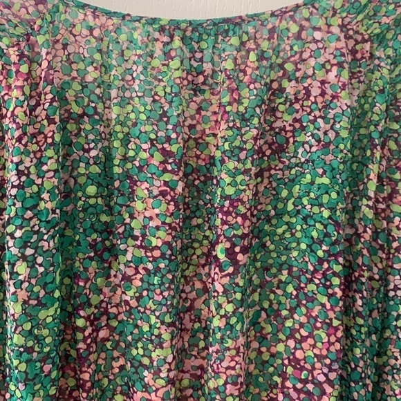 BCBGMAXAZRIA size S dotted mini dress 100%‎ silk green purple layers tunic - Picture 8 of 15